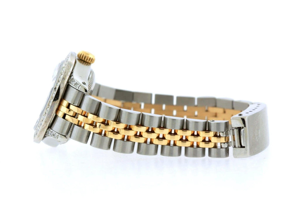 Pre-Owned Rolex Datejust 26MM 69173 Black Diamond Dial Diamond Bezel Two Tone Yellow Gold Jubilee Bracelet 1.2ct