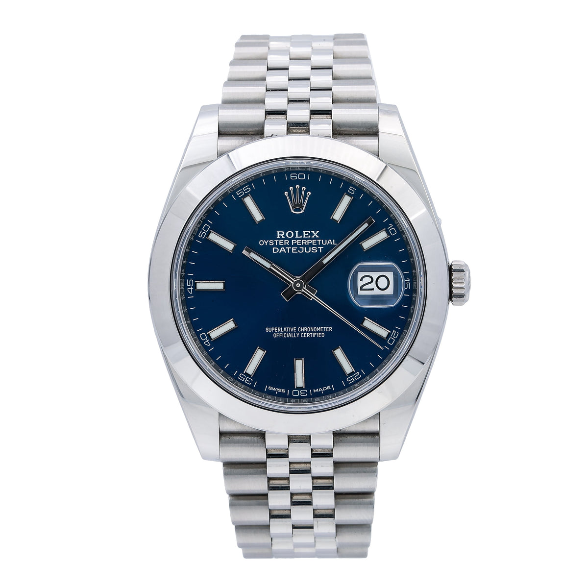 Pre-Owned Rolex 41MM Datejust Blue Index Dial Stainless Steel Smooth Bezel Jubilee Bracelet 126300