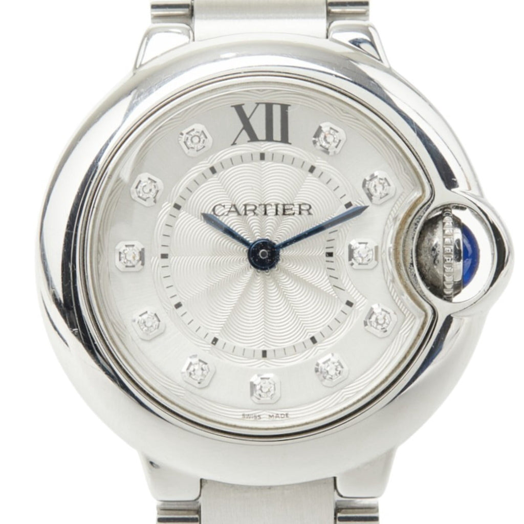 Pre-Owned Cartier Ballon Bleu SM de 11-Diamond Quartz Watch, Silver Dial, Stainless Steel,...
