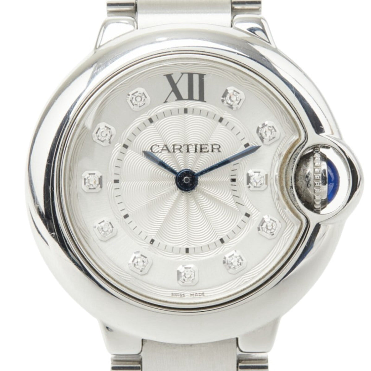 Pre-Owned Cartier Ballon Bleu SM de 11-Diamond Quartz Watch, Silver Dial, Stainless Steel,...
