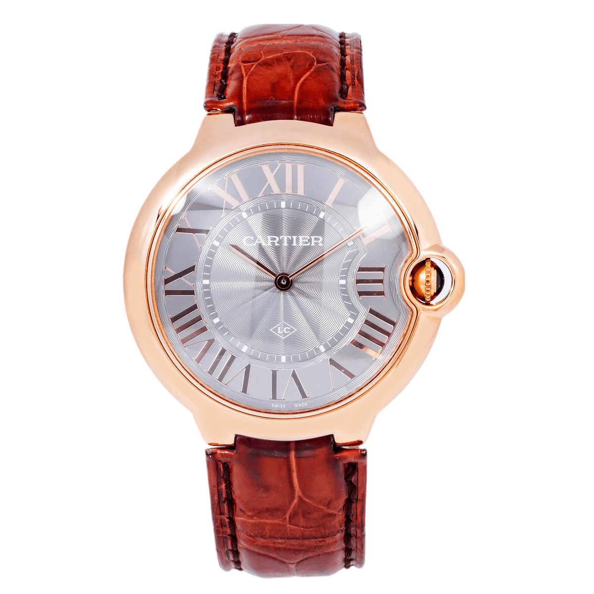 Pre-Owned CARTIER BALLON BLEU DE CARTIER W6920089 40MM GRAY GUILLOCHE DIAL WITH BROWN ALIGATOR LEATHER BRACELET
