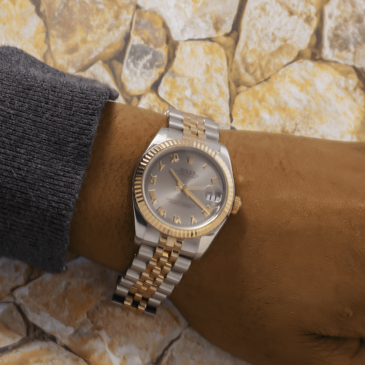 Pre-Owned Rolex Datejust 31MM 178271 Silver Roman Dial Fluted Bezel Two Tone Rose Gold Jubilee Bracelet
