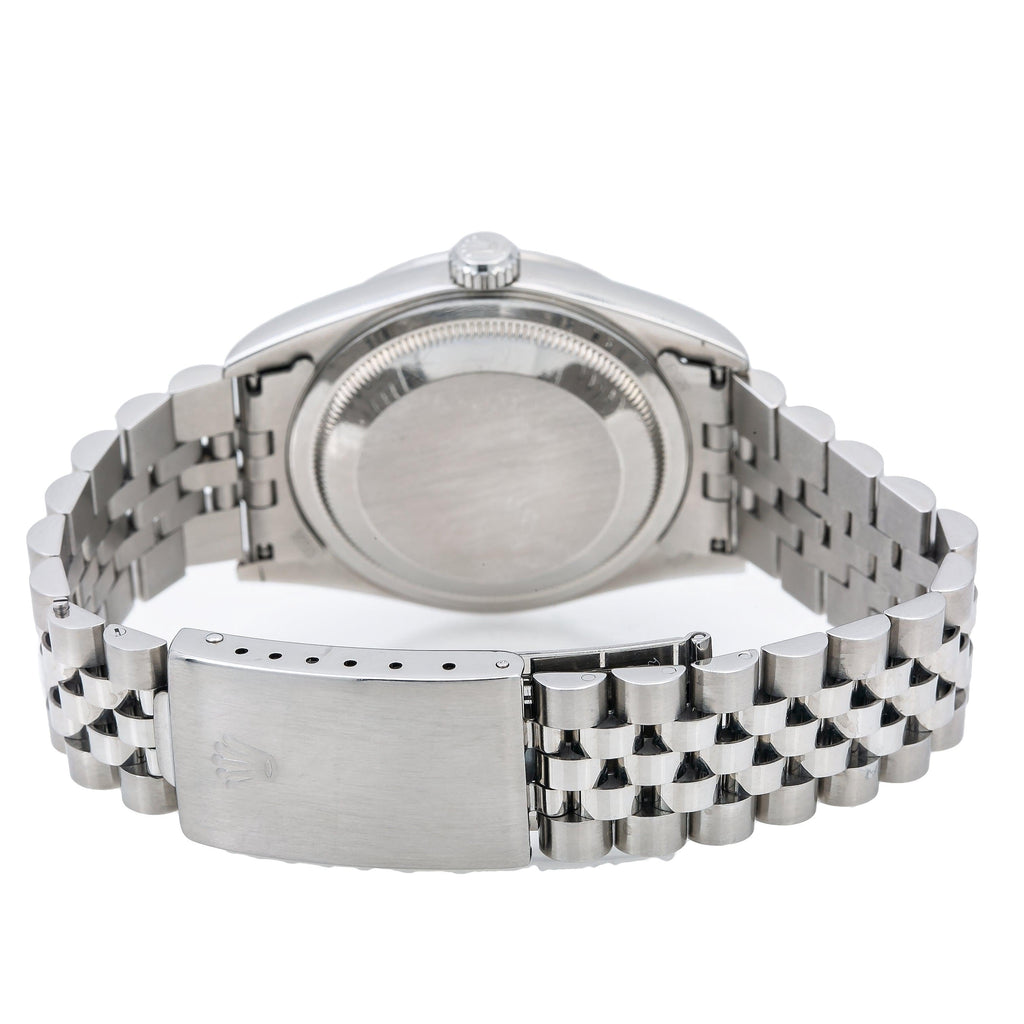 Pre-Owned Rolex Datejust 36MM 16220 Green Diamond Dial Engine Turned Bezel Stainless Steel Jubilee Bracelet