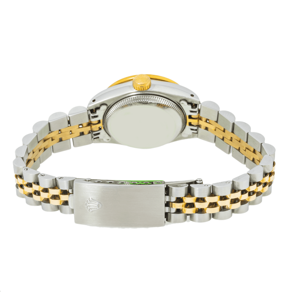 Pre-Owned Rolex Datejust 26MM 69173 Pink Mother of Pearl Diamond Dial Rainbow Gemstone Bezel Two Tone Yellow Gold Jubilee Bracelet 0.2ct