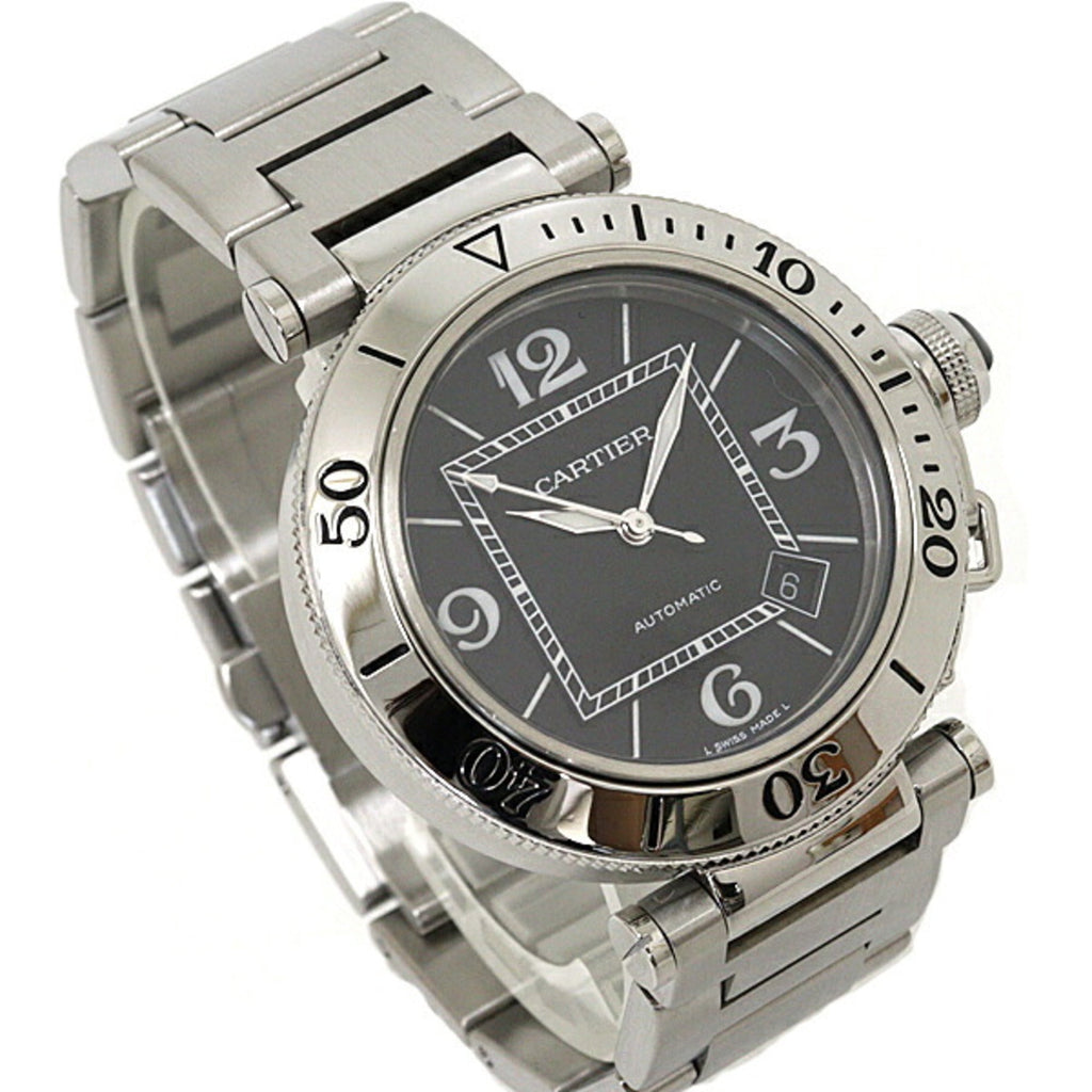 Pre-Owned Cartier Pasha Seatimer W31077M7 Men's Watch, Black Dial, Stainless Steel, Automatic...