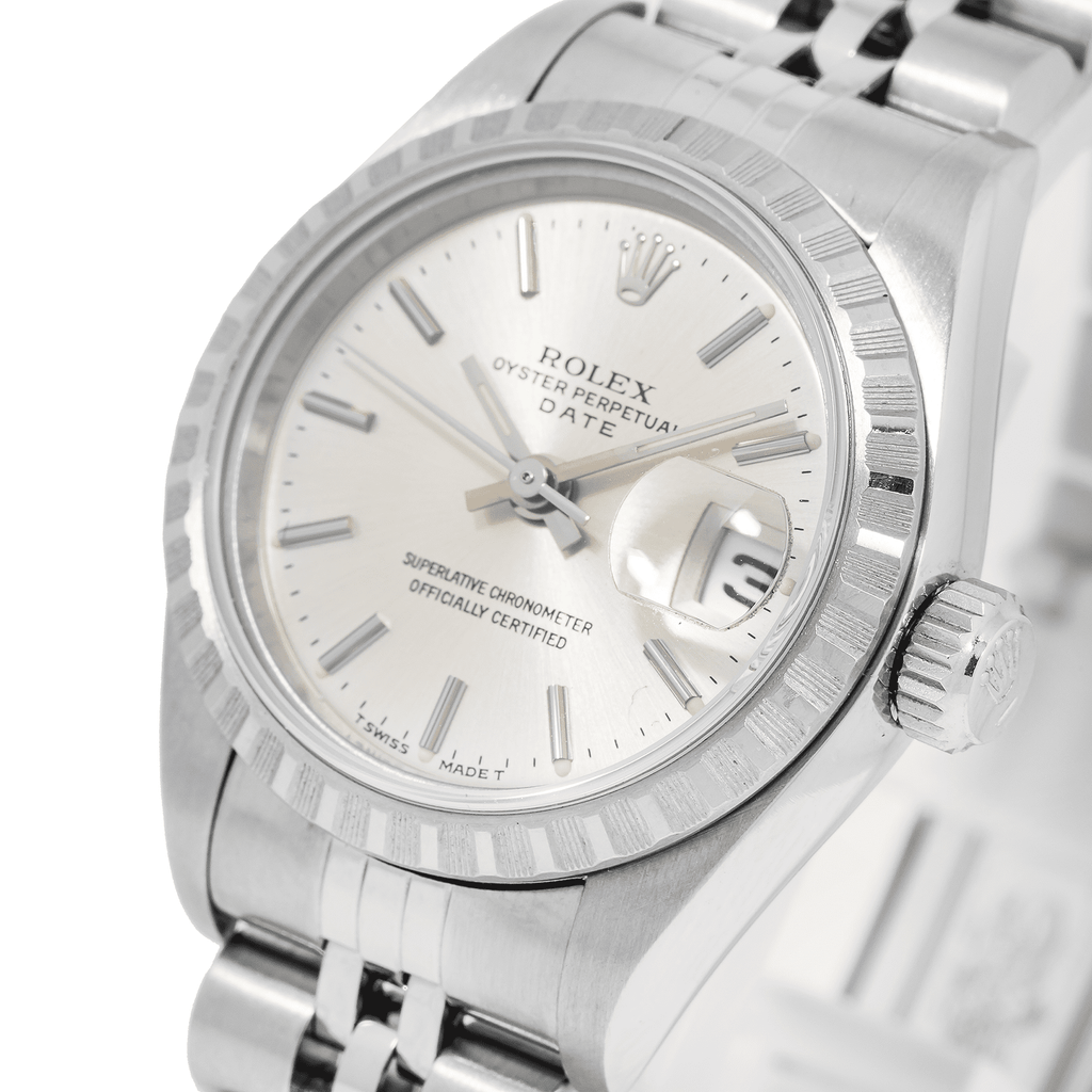 Pre-Owned Adult Ladies Rolex Oyster Perpetual Date 69240 26MM Silver Dial with Stainless Steel Jubilee Bracelet