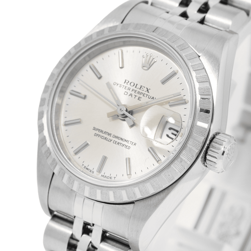 Pre-Owned Adult Ladies Rolex Oyster Perpetual Date 69240 26MM Silver Dial with Stainless Steel Jubilee Bracelet