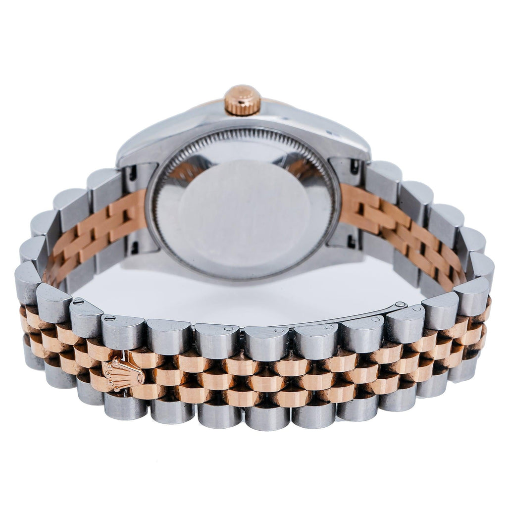 Pre-Owned Rolex Datejust 31MM 178241 Black Mother of Pearl Diamond Dial Smooth Bezel Two Tone Rose Gold Jubilee Bracelet