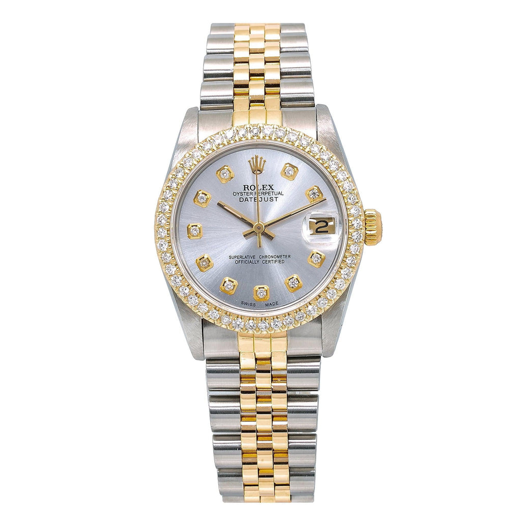 Pre-Owned Rolex Datejust 31MM 6824 Silver Diamond Dial Diamond Bezel Two Tone Yellow Gold Jubilee Bracelet