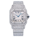 Pre-Owned Cartier Santos Galbée 29MM 1564 Silver Roman Dial Diamond Bezel Stainless Steel Full Diamond Bracelet