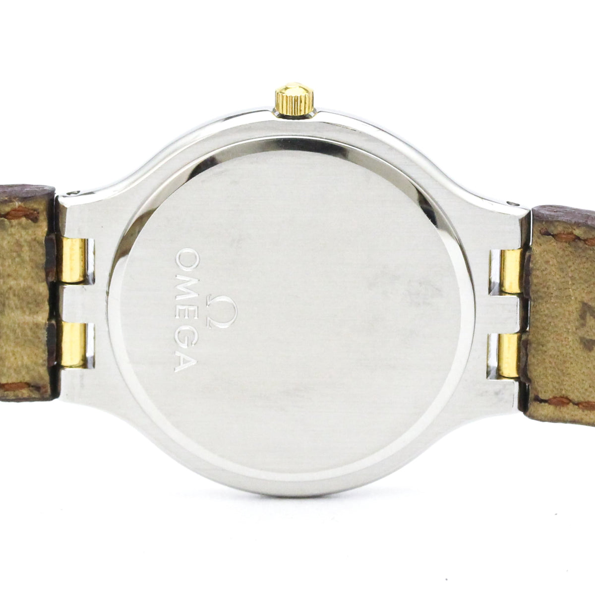 Pre-Owned OMEGA De Ville Symbol K18 Gold Steel Leather Quartz Watch 396.1016