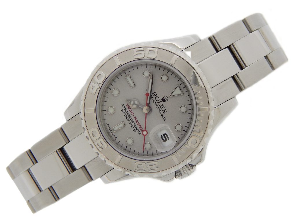 Pre-Owned Ladies 29mm Rolex Stainless Steel Platinum Yacht-Master Watch 169622