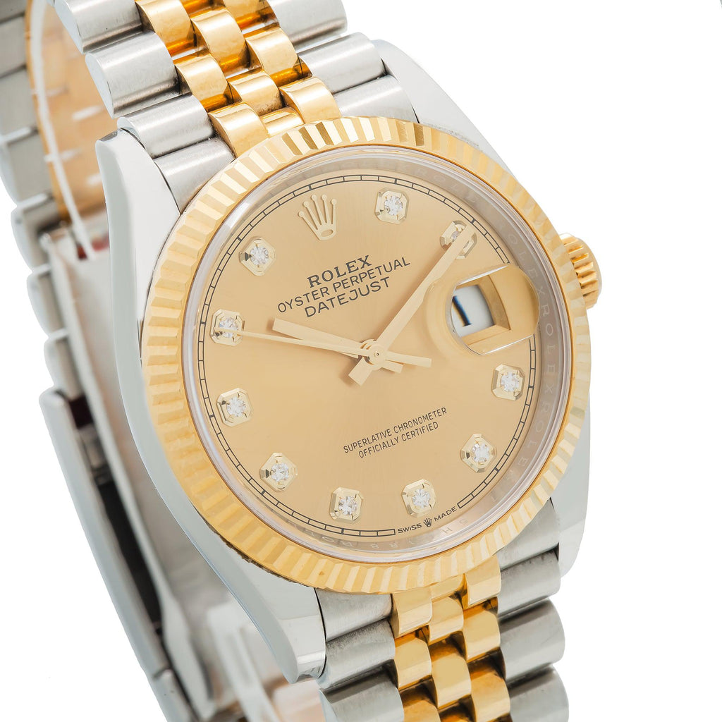 Pre-Owned Rolex Datejust 36MM 126233 Champagne Diamond Dial Fluted Bezel Two Tone Yellow Gold Jubilee Bracelet