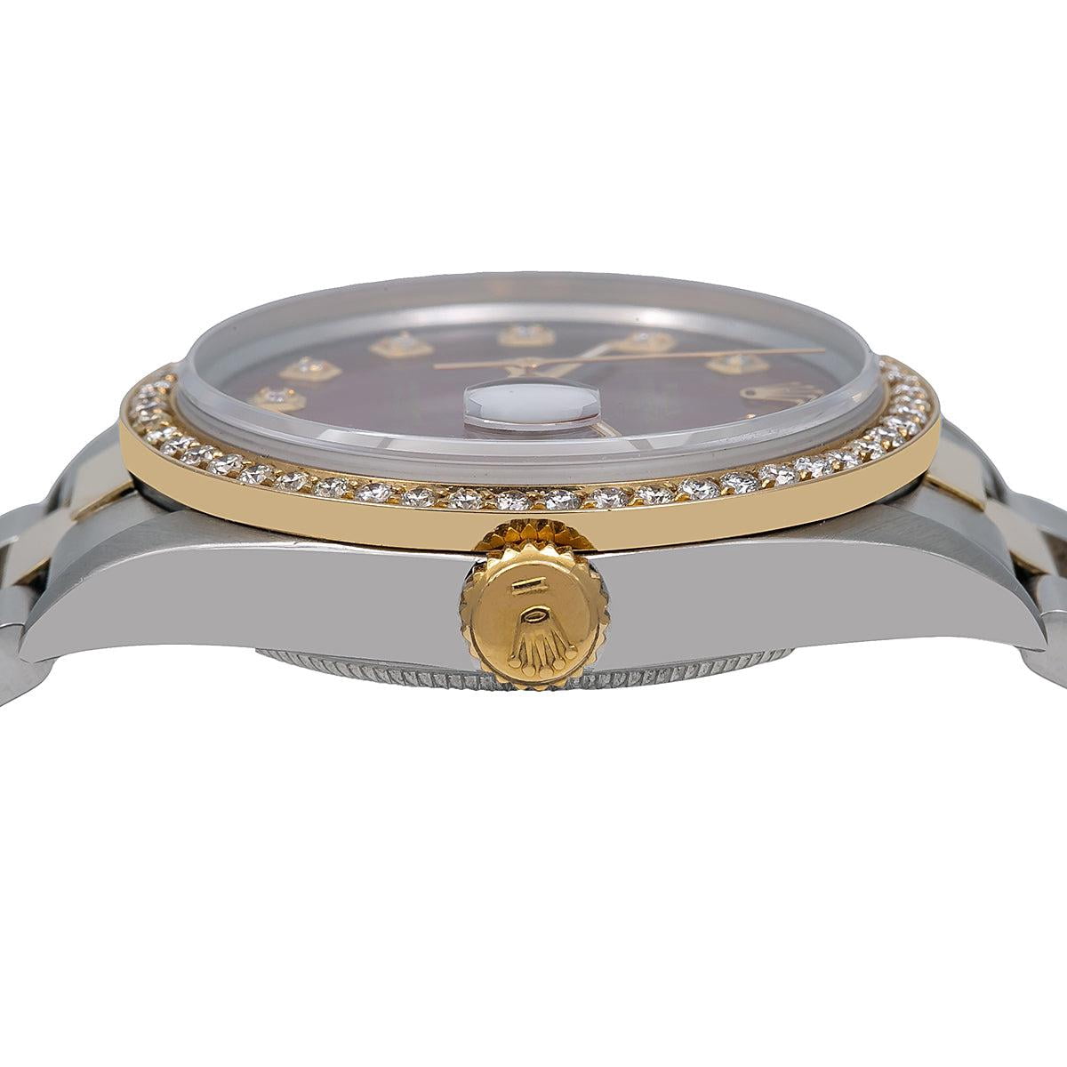 Pre-Owned Rolex Oyster Perpetual Diamond Watch, Date 1505 34mm, Red Diamond Dial With 1.20 CT Diamonds