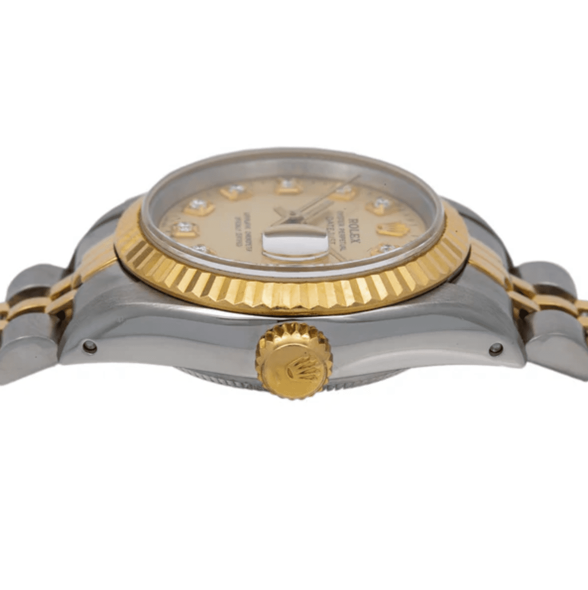 Pre-Owned Rolex Lady-Datejust 26mm â€“ 69173, Champagne Diamond Dial, 18k Yellow Gold & Stainless Steel Jubilee Bracelet