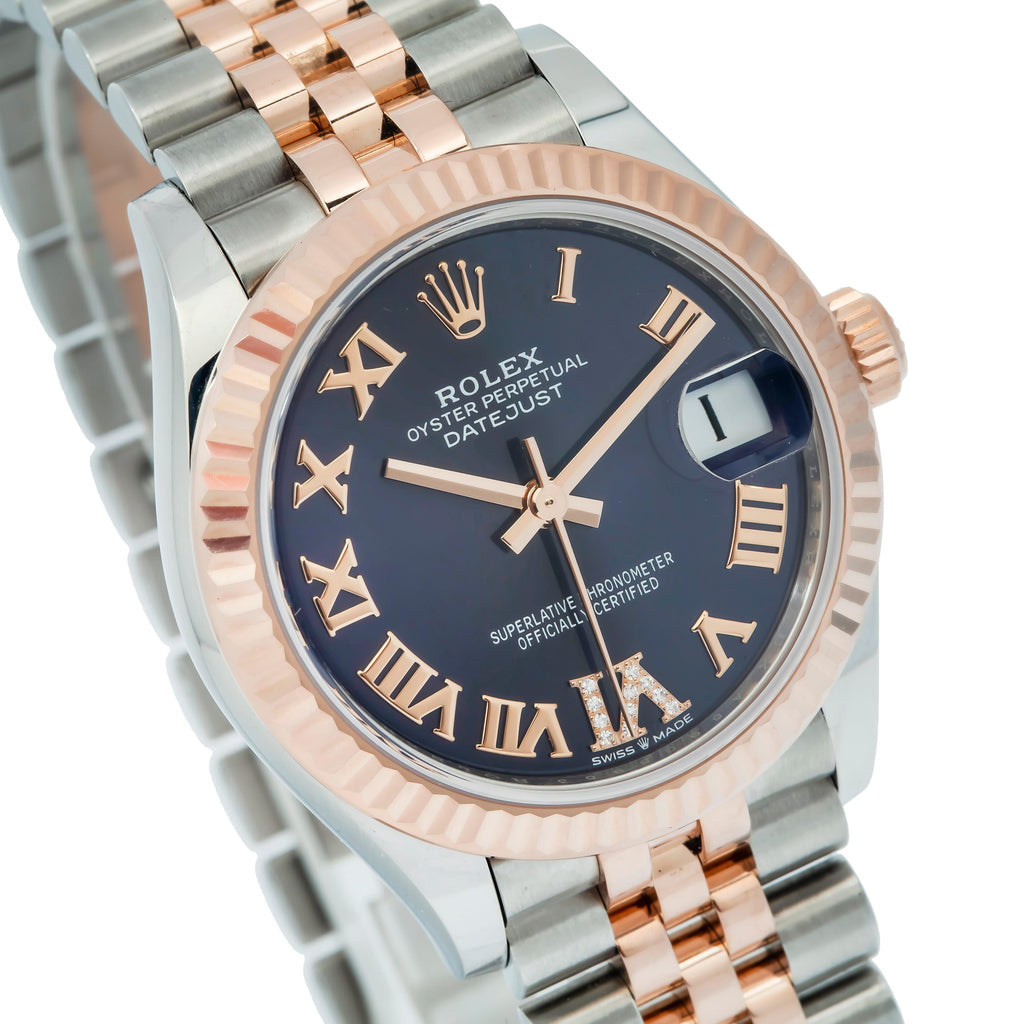 Pre-Owned Rolex Datejust 31MM 178271 Blue Roman Diamond Dial Fluted Bezel Two Tone Rose Gold Jubilee Bracelet