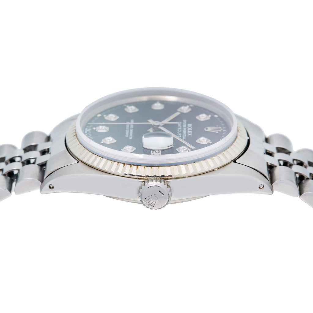 Pre-Owned Rolex Datejust 36MM 1601 Black Diamond Dial Fluted Bezel Stainless Steel Jubilee Bracelet