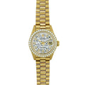 Pre-Owned Rolex Datejust 26MM 6917 Silver Floral Diamond Dial Diamond Bezel 18K Yellow Gold President Bracelet 1ct