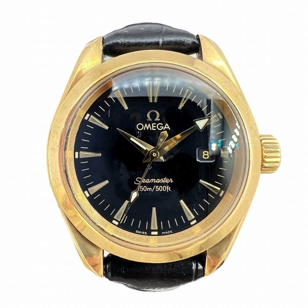 Pre-Owned OMEGA Seamaster Aqua Terra 150m K18YG Black Dial Quartz Watch 2677.50.32 Leather...
