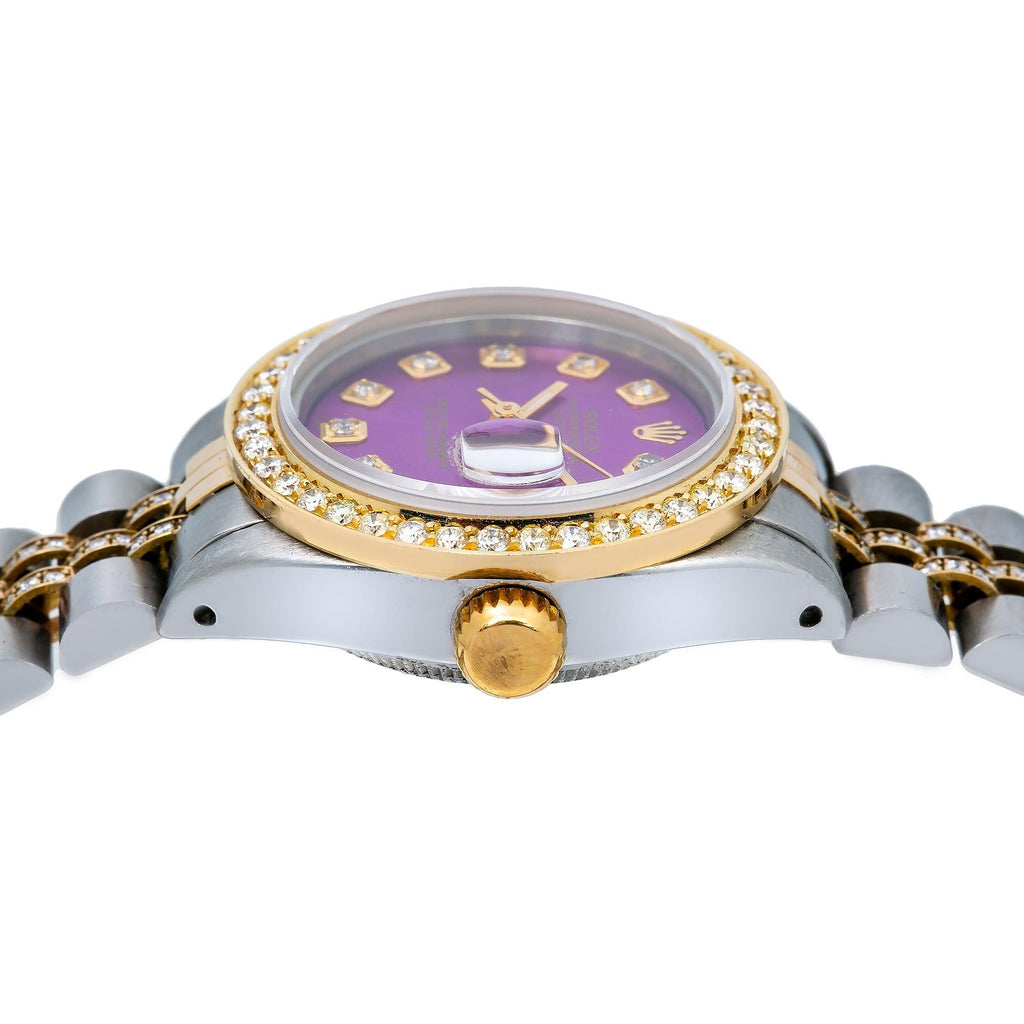 Pre-Owned Rolex Datejust 26MM 69173 Purple Diamond Dial Diamond Bezel Two Tone Yellow Gold Semi Diamond Jubilee Bracelet