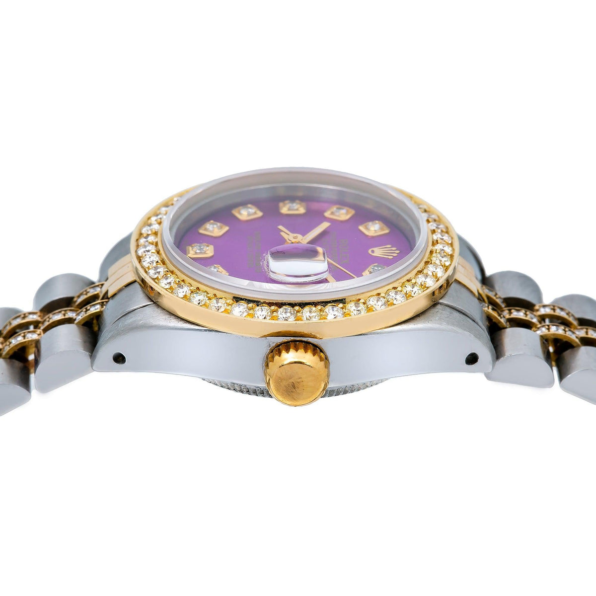 Pre-Owned Rolex Datejust 26MM 69173 Purple Diamond Dial Diamond Bezel Two Tone Yellow Gold Semi Diamond Jubilee Bracelet