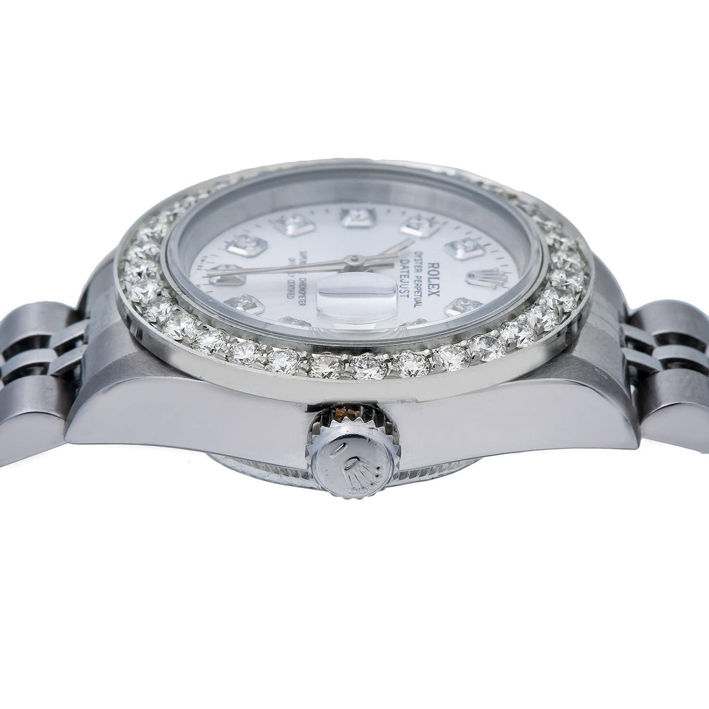 Pre-Owned Rolex Datejust 26MM 6917 Silver Diamond Dial Diamond Bezel Stainless Steel Jubilee Bracelet 0.9ct