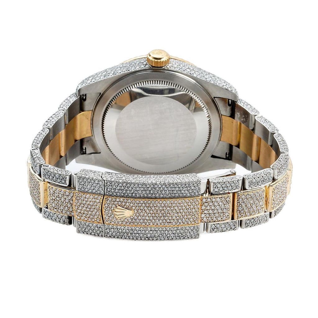 Pre-Owned Rolex Sky-Dweller 42MM 326933 Black Dial Fluted Bezel Two Tone Yellow Gold Full Diamond Oyster Bracelet 21.5ct