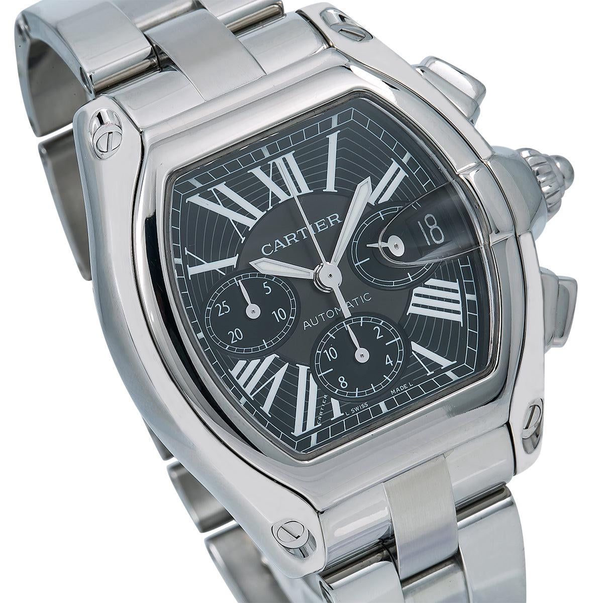 Pre-Owned Cartier Roadster 43MM W62020X6 / 2618 Black Roman Dial Stainless Steel Bracelet