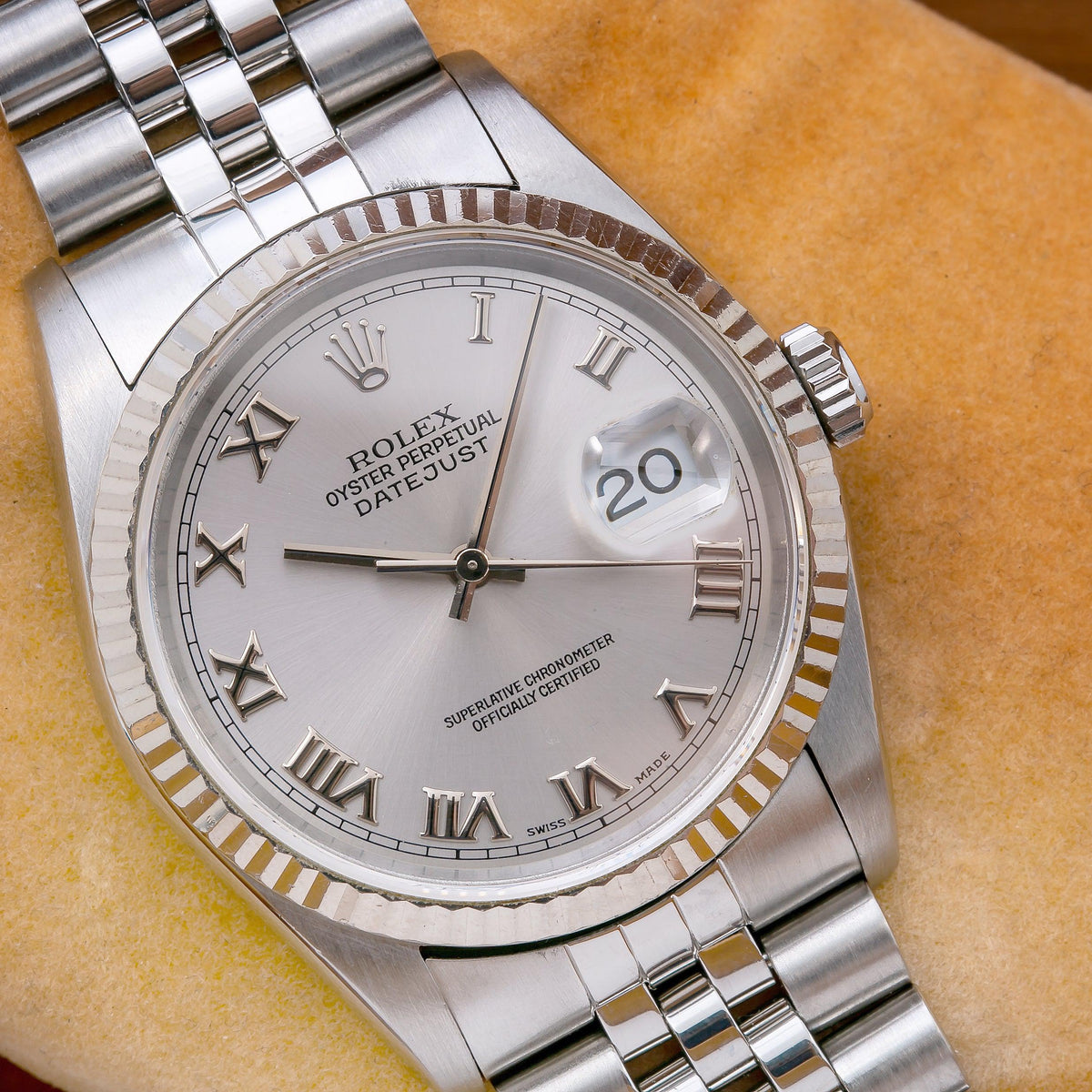 Pre-Owned Rolex Datejust 36MM 16234 Silver Roman Dial Fluted Bezel Stainless Steel Jubilee Bracelet