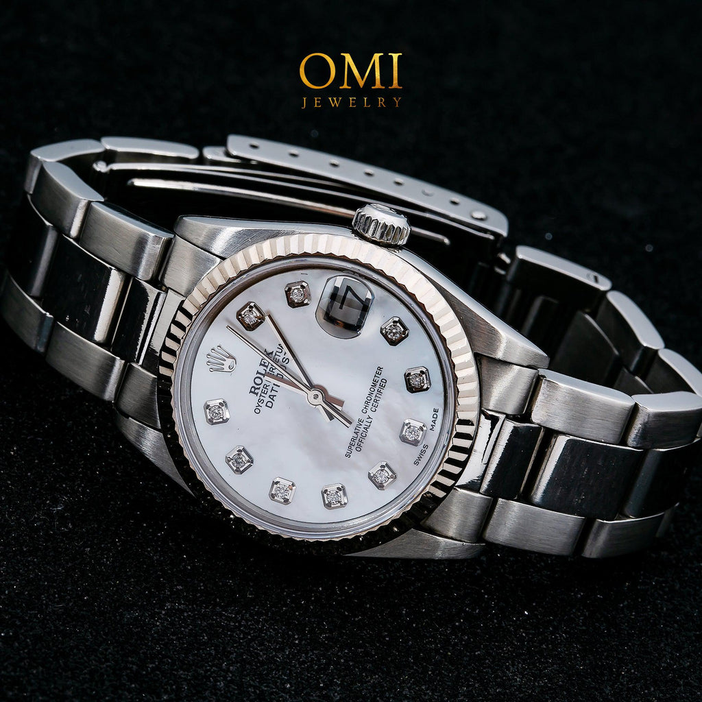 Pre-Owned Rolex Datejust 31MM 68241 Silver Diamond Dial Fluted Bezel Stainless Steel Oyster Bracelet