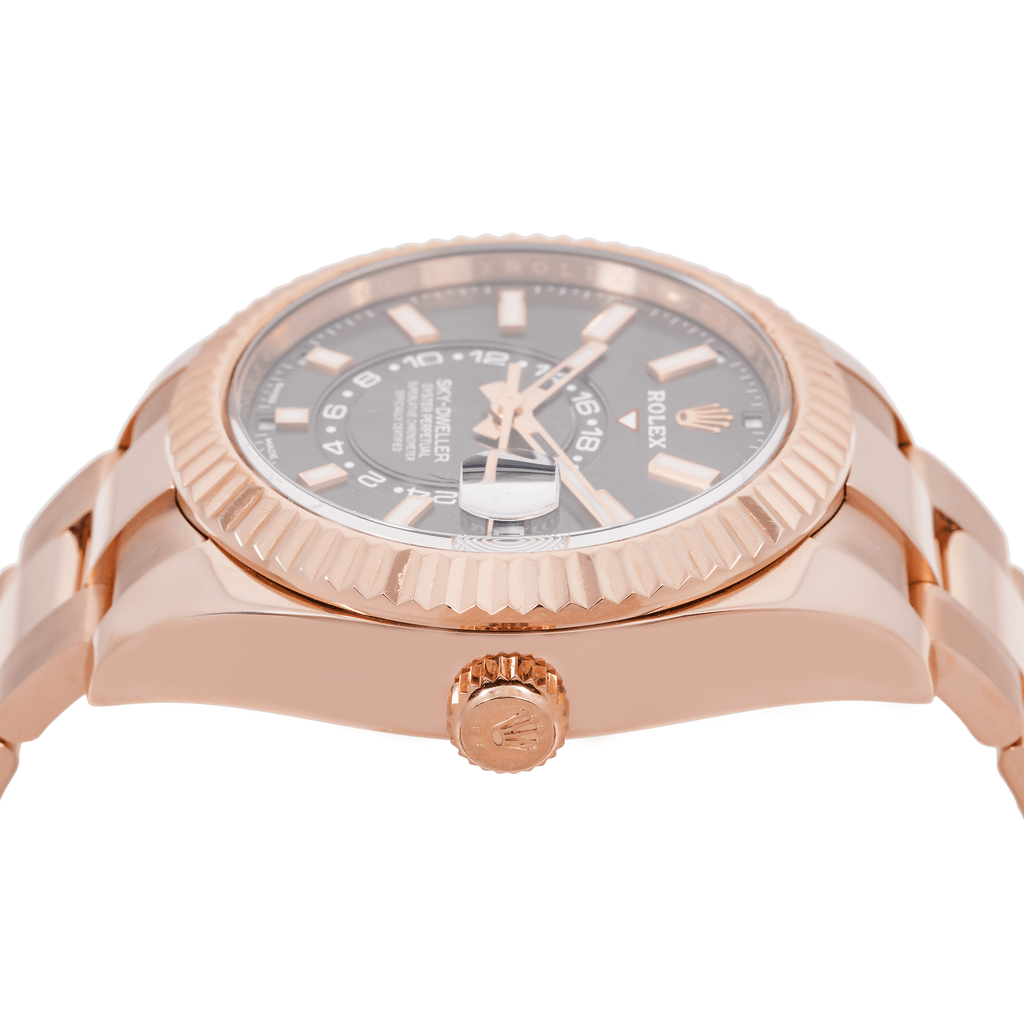 Pre-Owned Rolex Sky-Dweller 42MM 336935 Gray Dial Fluted Bezel 18K Rose Gold Oyster Bracelet
