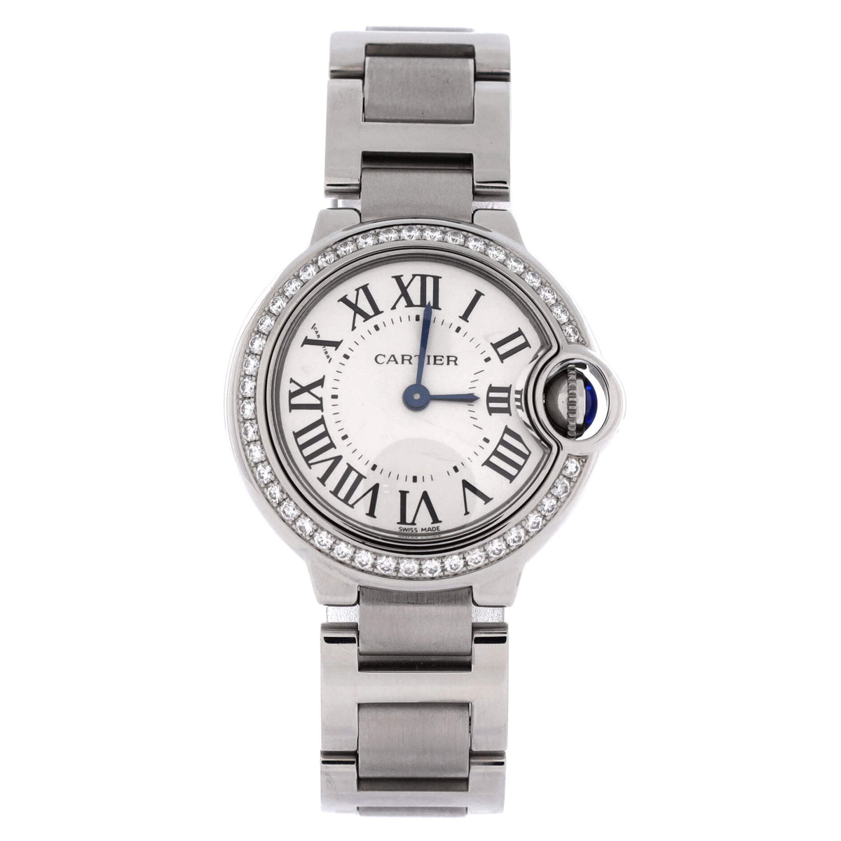 Pre-Owned Ballon Bleu de Cartier Quartz Watch Stainless Steel with Diamond Bezel 28 By Rebag