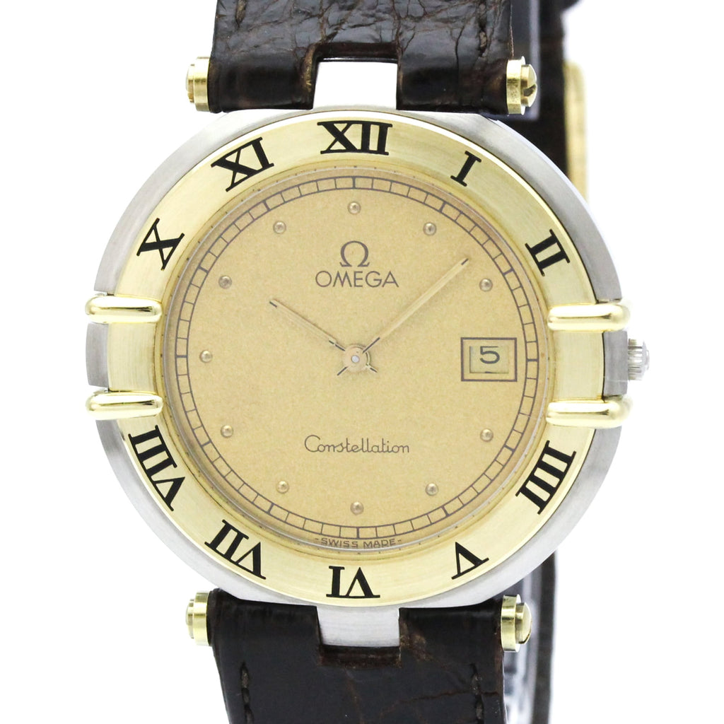 Pre-Owned OMEGA Constellation Date 18K Gold Steel Mens Watch 196.0360 Polished