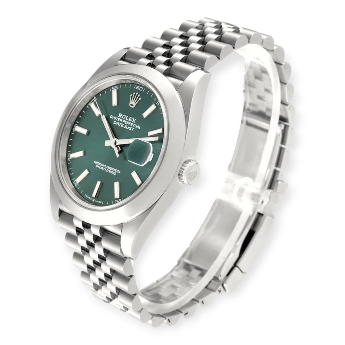Pre-Owned Rolex Datejust 41 Mint Green Dial 126300 Steel Mens Watch