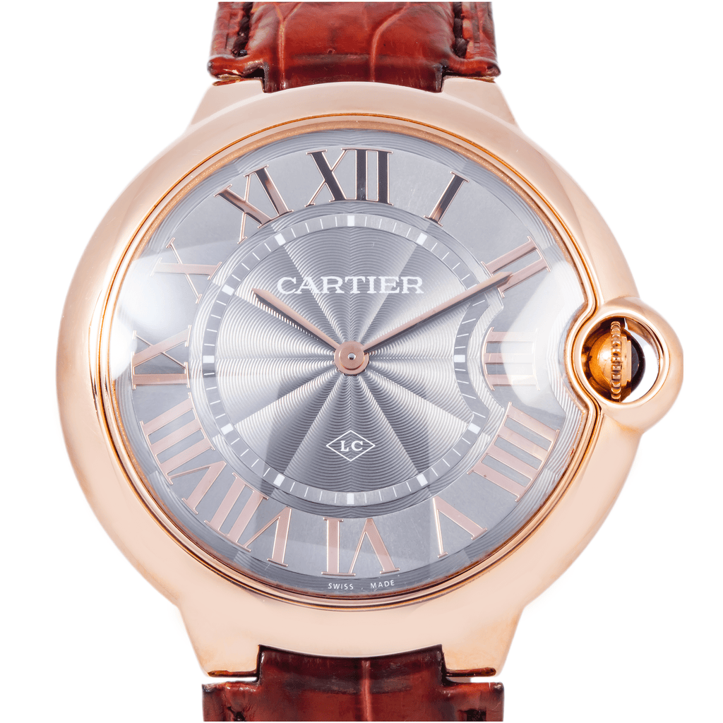 Pre-Owned CARTIER BALLON BLEU DE CARTIER W6920089 40MM GRAY GUILLOCHE DIAL WITH BROWN ALIGATOR LEATHER BRACELET