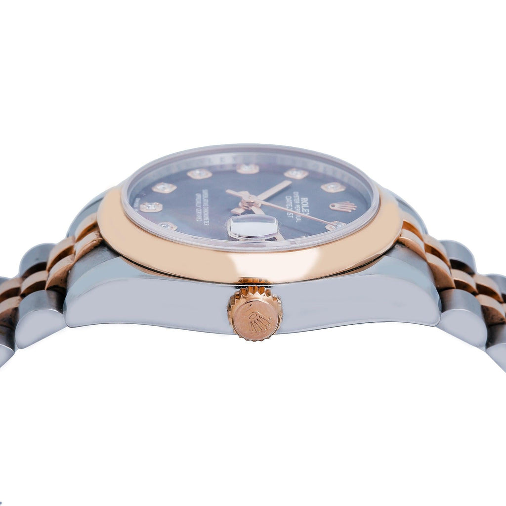 Pre-Owned Rolex Datejust 31MM 178241 Black Mother of Pearl Diamond Dial Smooth Bezel Two Tone Rose Gold Jubilee Bracelet