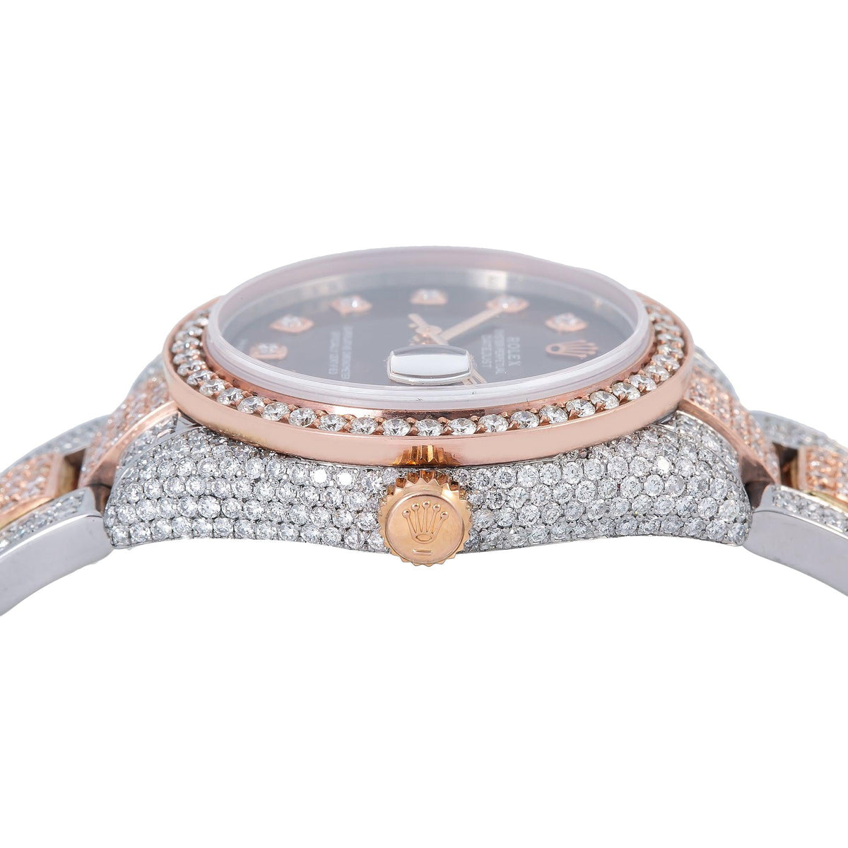 Pre-Owned Rolex Datejust 31MM 178271 Chocolate Diamond Dial Diamond Bezel Two Tone Rose Gold Full Diamond Oyster Bracelet 9.75ct