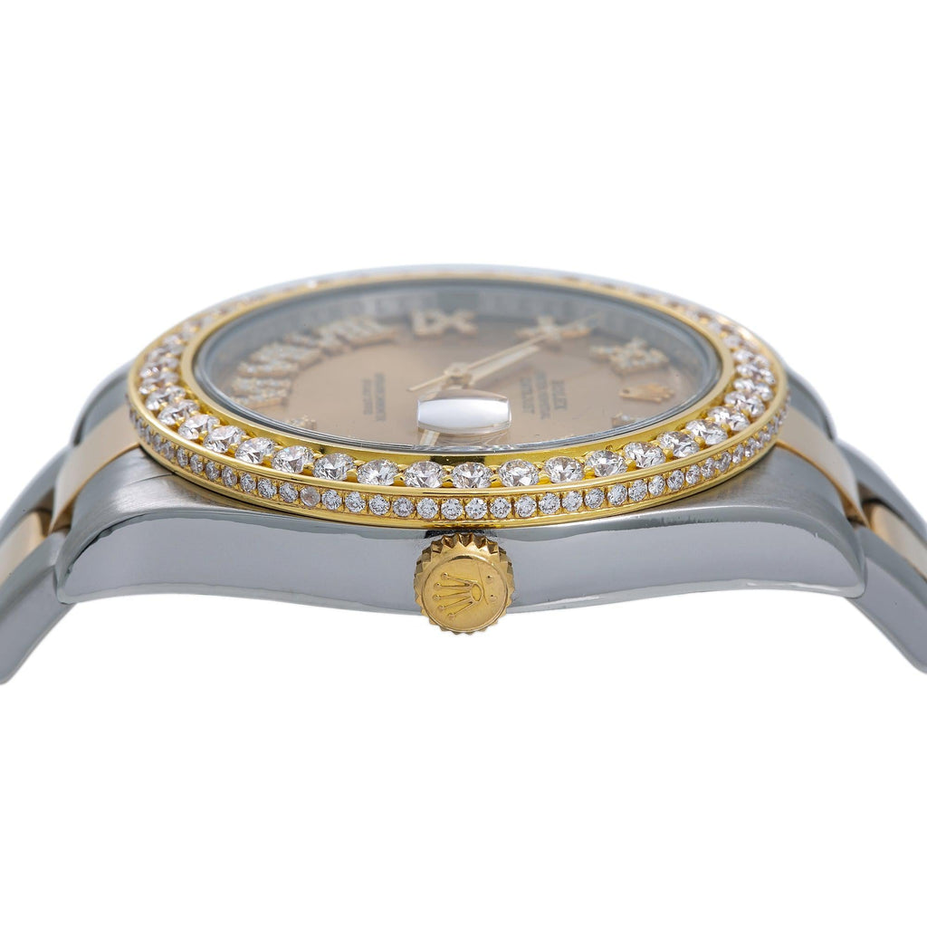 Pre-Owned Rolex Datejust II 41MM 116333 Champagne Roman Diamond Dial Diamond Bezel Two Tone Yellow Gold Oyster Bracelet
