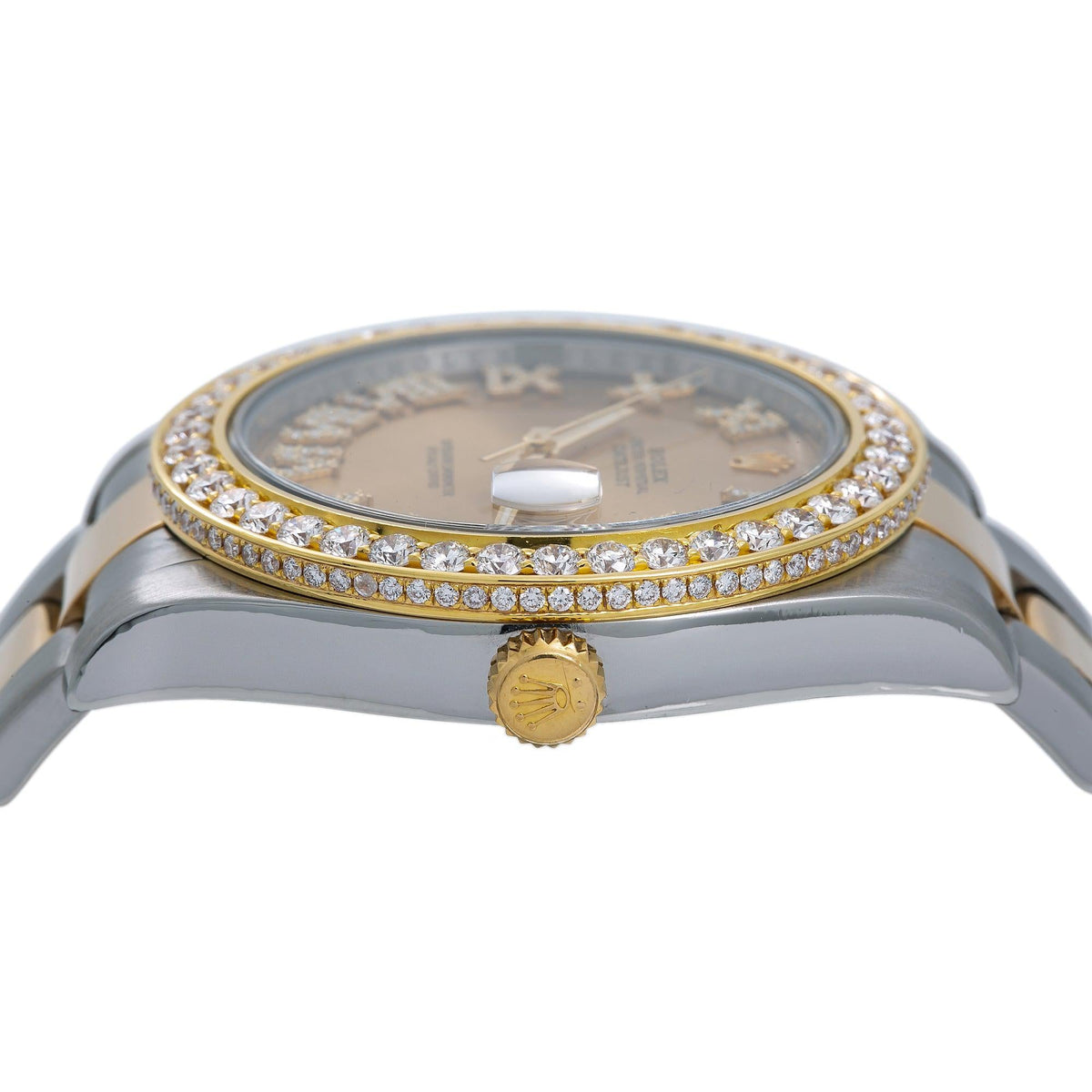 Pre-Owned Rolex Datejust II 41MM 116333 Champagne Roman Diamond Dial Diamond Bezel Two Tone Yellow Gold Oyster Bracelet