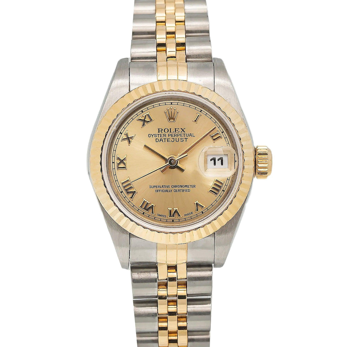 Pre-Owned Rolex Datejust 26MM 6917 Champagne Roman Dial Fluted Bezel Two Tone Yellow Gold Jubilee Bracelet