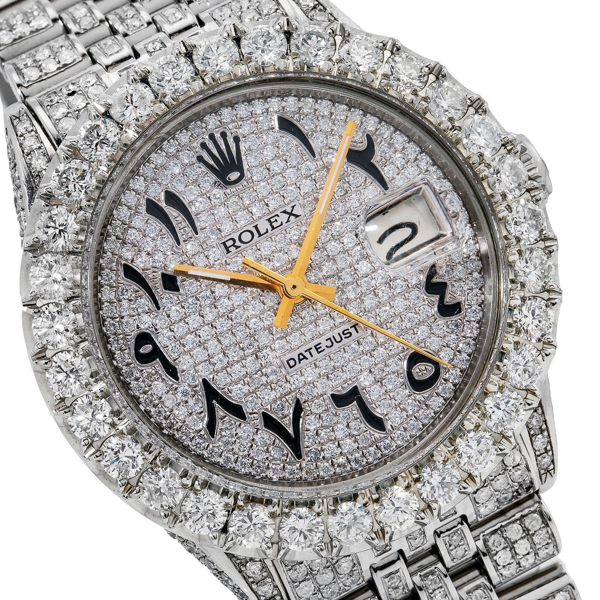 Pre-Owned Rolex Datejust 36MM 16030 Diamond Paved Eastern Arabic Dial Diamond Bezel Stainless Steel Full Diamond Jubilee Bracelet 8.75ct
