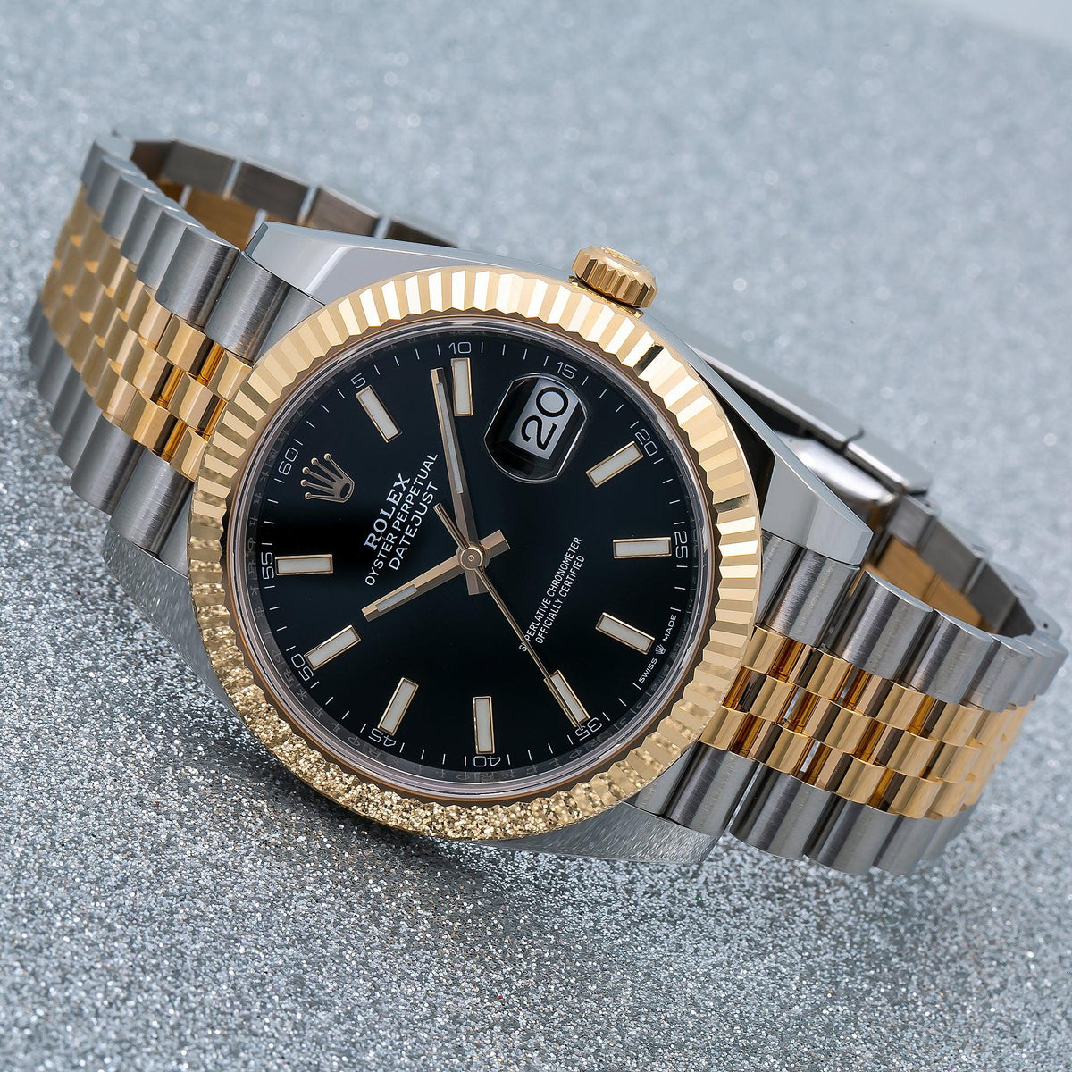 Pre-Owned Rolex Datejust 41MM 126333 Black Dial Fluted Bezel Two Tone Yellow Gold Jubilee Bracelet