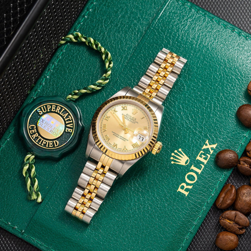 Pre-Owned Rolex Datejust 26MM 6917 Champagne Roman Dial Fluted Bezel Two Tone Yellow Gold Jubilee Bracelet