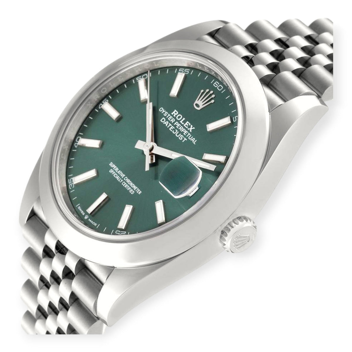 Pre-Owned Rolex Datejust 41 Mint Green Dial 126300 Steel Mens Watch