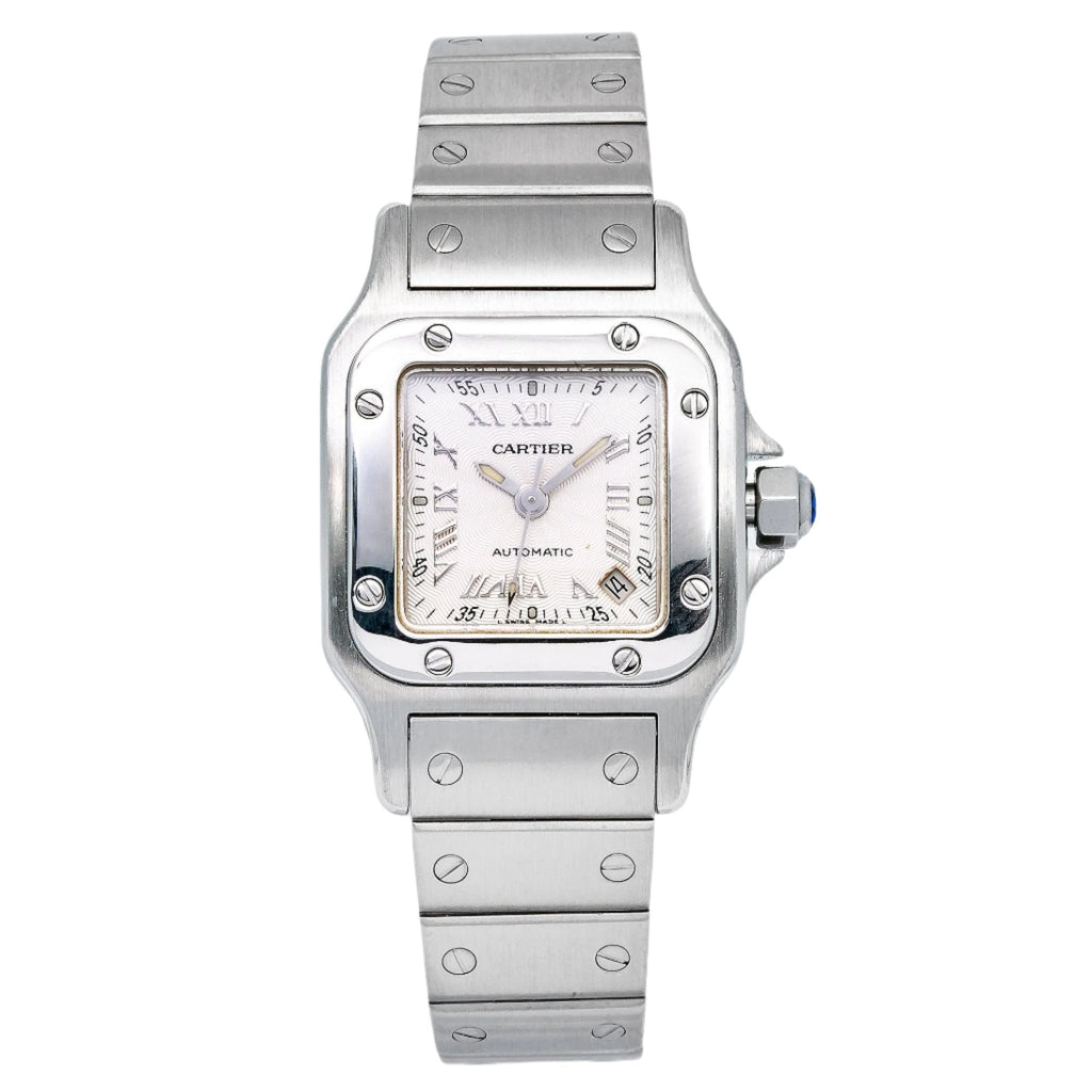 Pre-Owned Cartier Santos Galbée 24MM W20040D6 / 2423 Silver Roman Dial Stainless Steel Bracelet