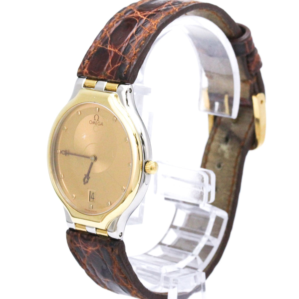 Pre-Owned OMEGA De Ville Symbol K18 Gold Steel Leather Quartz Watch 396.1016