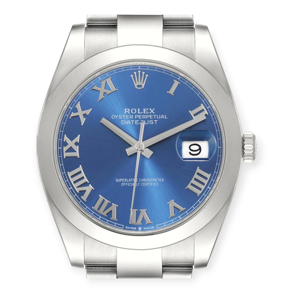 Pre-Owned Rolex Datejust 41 Blue Roman Dial Ref 126300 Smooth Bezel Steel Mens Watch