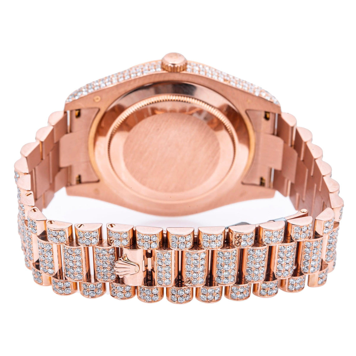 Pre-Owned Rolex Day-Date II 41MM 218235 Diamond Paved Pink Dial Diamond Bezel 18K Rose Gold Full Diamond President Bracelet 26.25ct