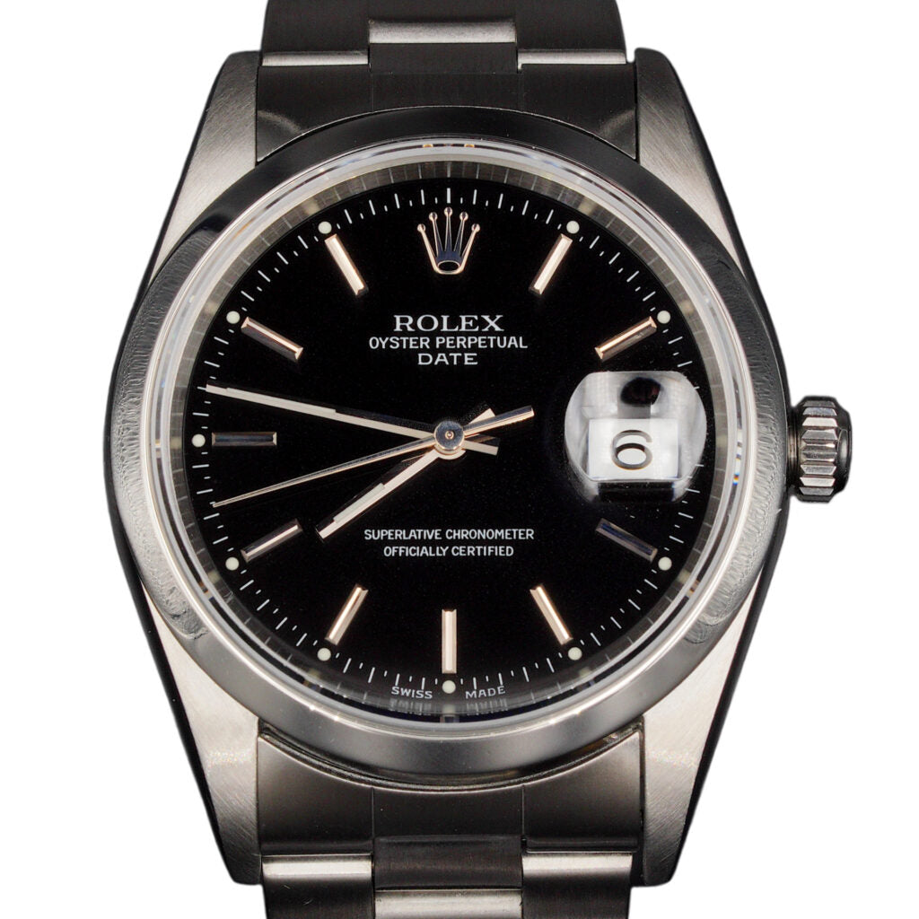 Pre-Owned Mens Rolex Stainless Steel Date Watch Black Dial 15200