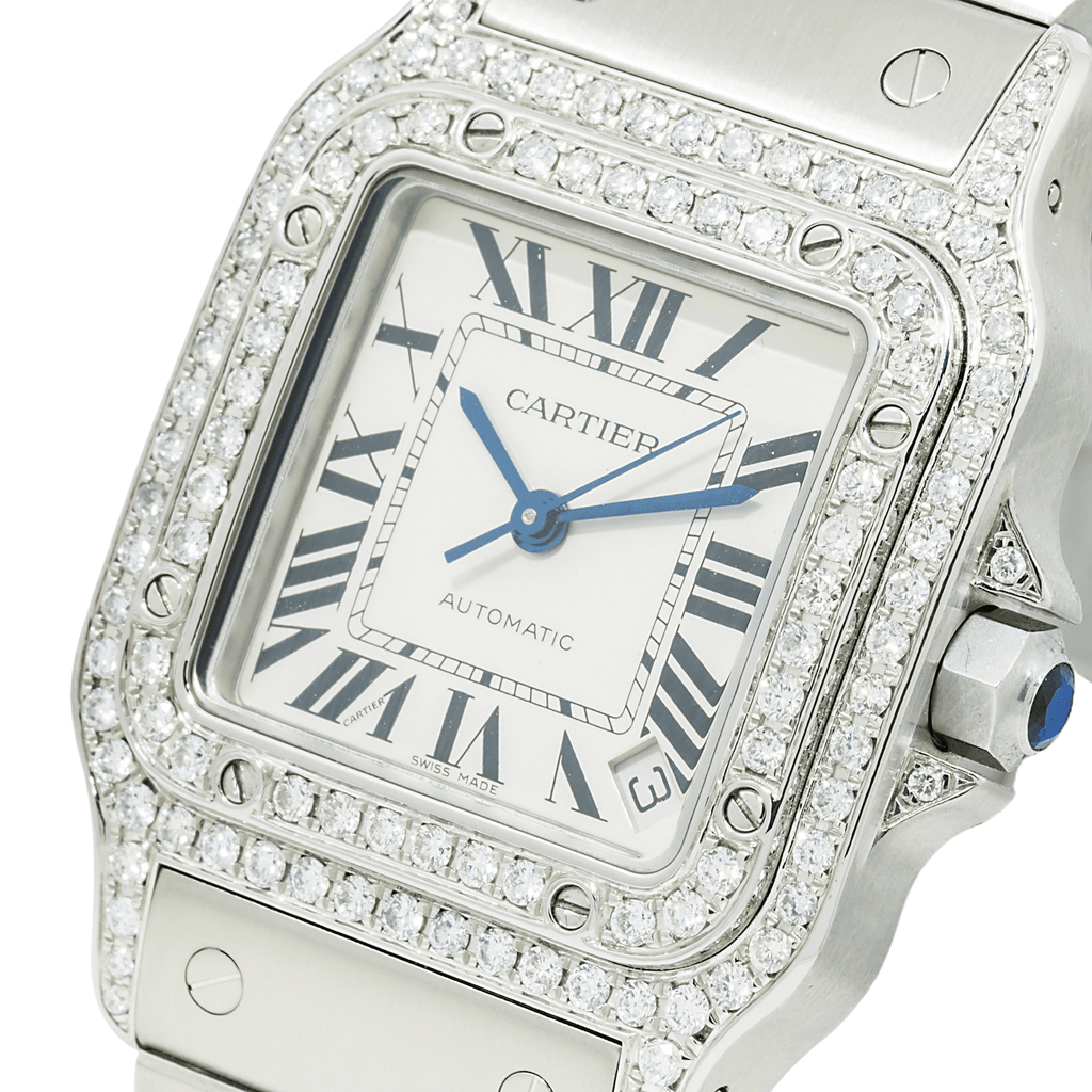 Pre-Owned Cartier Santos Galbee XL W20098D6 32MM White Dial And Diamond Bezel With Stainless Steel Bracelet